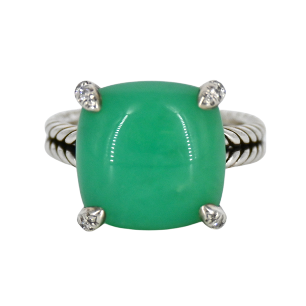 Chatelaine Green Chrysoprase & Diamond Ring For Discount