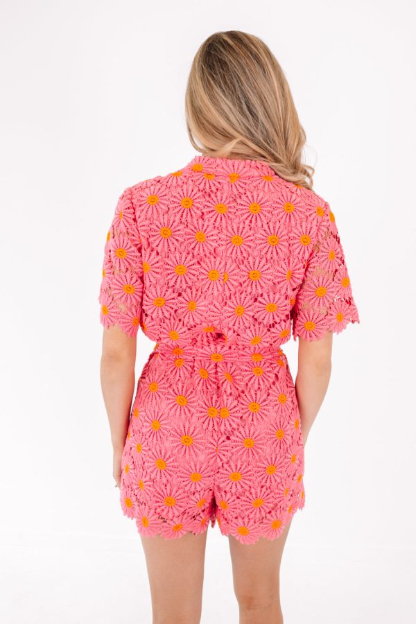 The Lele Romper - Pink Orange Hot on Sale