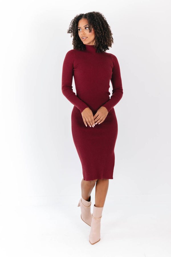 Nearest and Dearest Midi Dress - Cabernet For Cheap