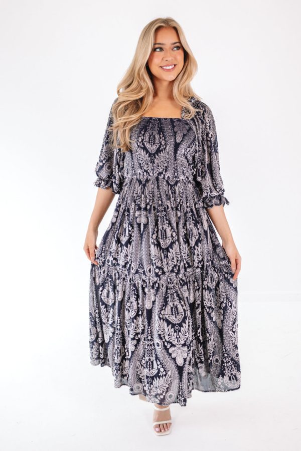 Sunday Best Maxi Dress - Navy Silver Online now