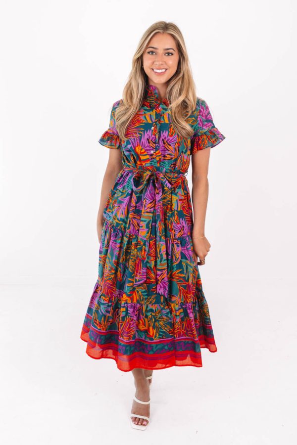 The Asher Button Up Midi Dress - Multi Hot on Sale