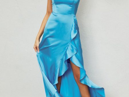 Open Back Ruffled Maxi Dress - Blue Topaz - FINAL SALE Discount