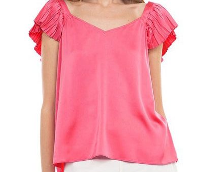 V-Neck Blouse with Ruffled Sleeves - Guava - FINAL SALE Online now