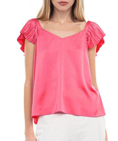 V-Neck Blouse with Ruffled Sleeves - Guava - FINAL SALE Online now