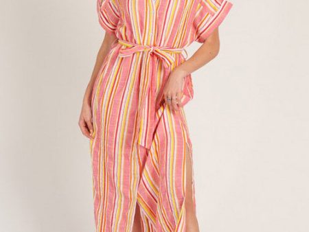 Stripe Button Down Dress - Yellow Pink Multi - FINAL SALE Hot on Sale