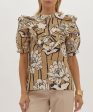 Floral Top with Ruffle Overlay - Taupe Cheap