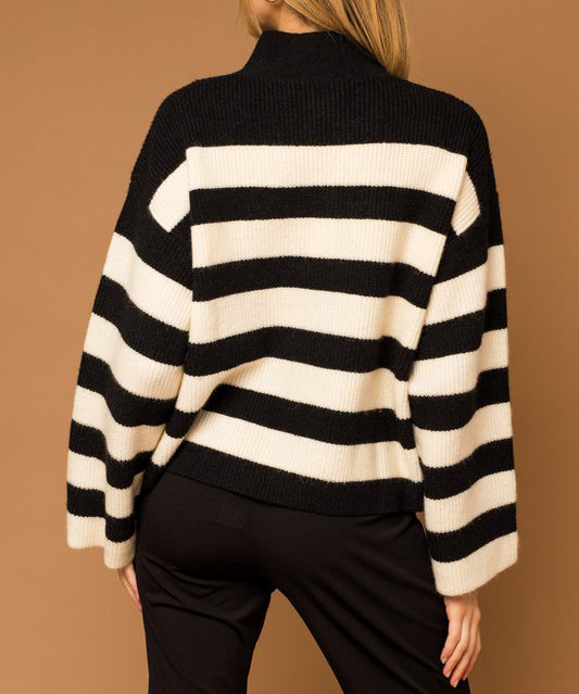 Half Zip Stripe Sweater - Black White Supply