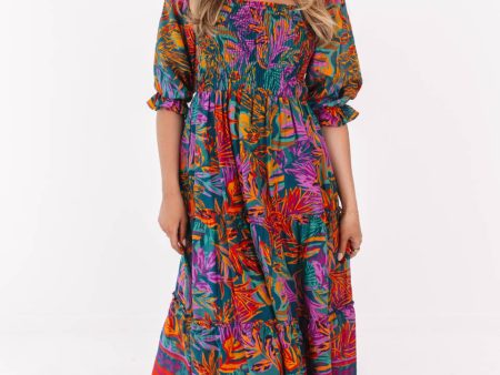 The Asher Square Ruched Midi Dress - Multi Fashion