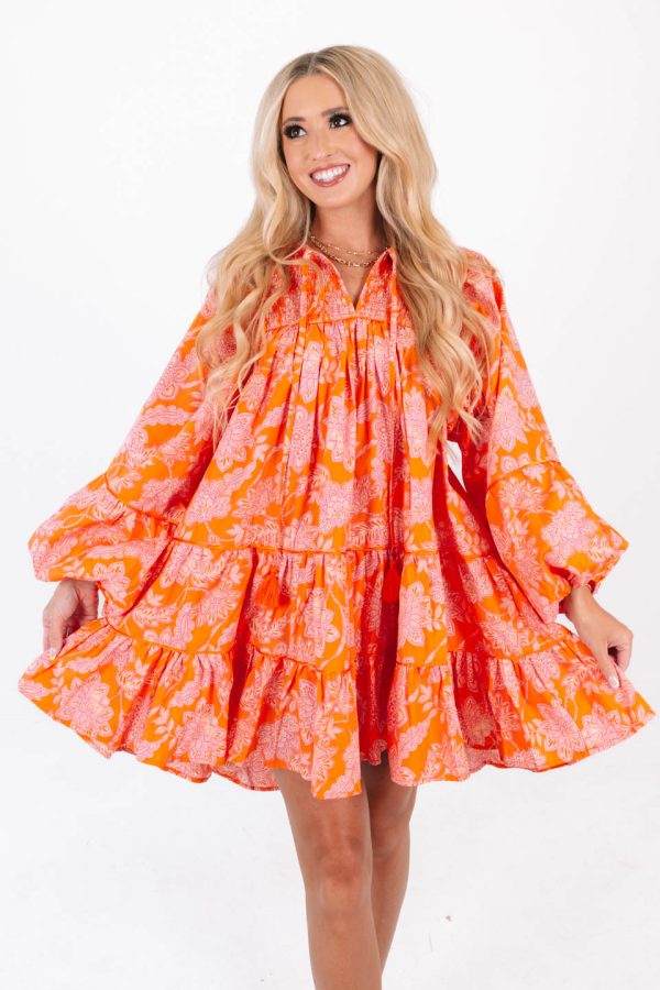 Orange And Pink Skies Dress - Orange Fashion