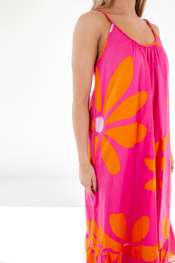 The Maui Braid Strap Midi Dress - Pink Hot on Sale