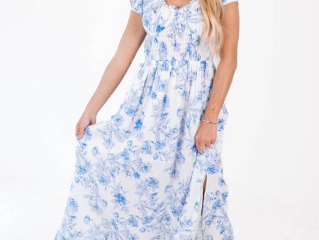 Baby Blues Midi Dress - White Blue on Sale