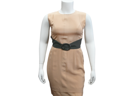 Beige Sheath Belted Dress For Cheap