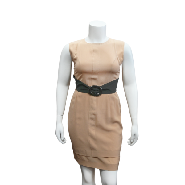 Beige Sheath Belted Dress For Cheap