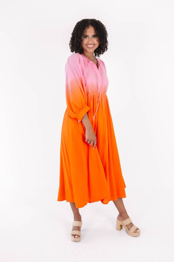 Seaside Sunrise Midi Dress - Pink Orange Online Sale