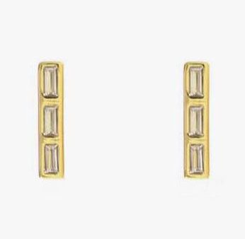 Kris Nations Triple Baguette Bar Earrings - Gold For Cheap