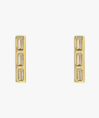 Kris Nations Triple Baguette Bar Earrings - Gold For Cheap