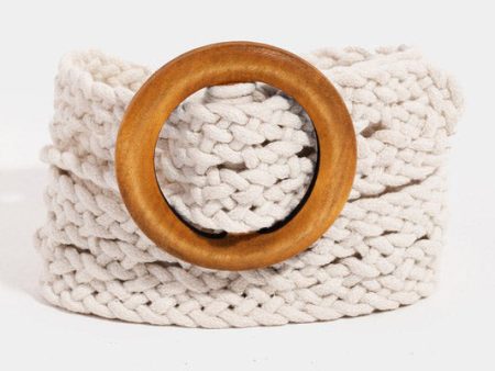 Braided Belt with Round Wooden Buckle- Ivory - FINAL SALE Hot on Sale