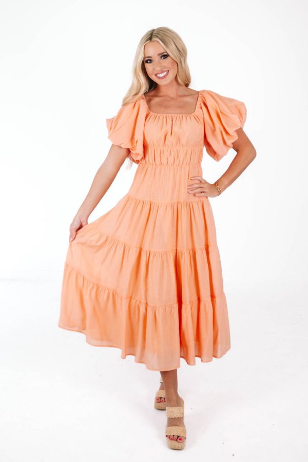 Peachy Keen Midi Dress - Peach Online Sale