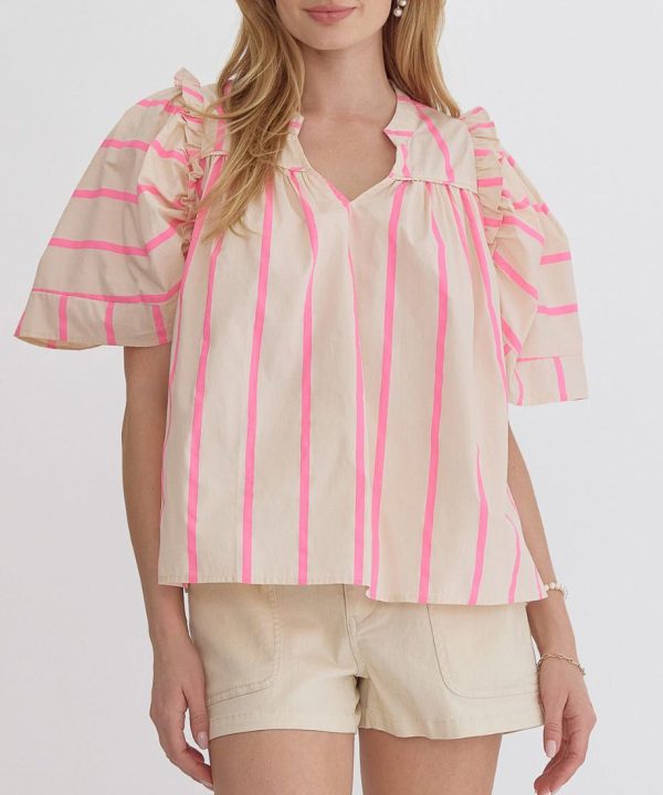 Stripe Top with Ruffle Detailing - Pink - FINAL SALE Hot on Sale