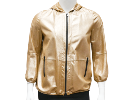 Gold Metallic Leather Zip Jacket Hot on Sale