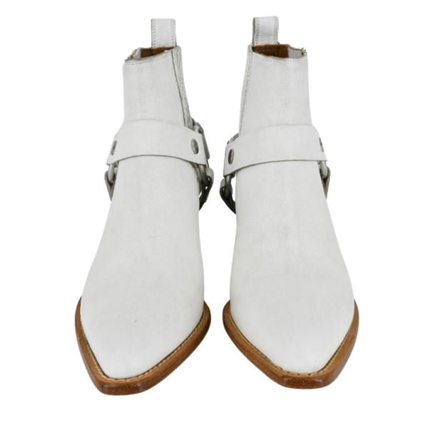 Modern Harness White Leather Booties Fashion