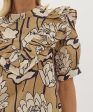 Floral Top with Ruffle Overlay - Taupe Cheap