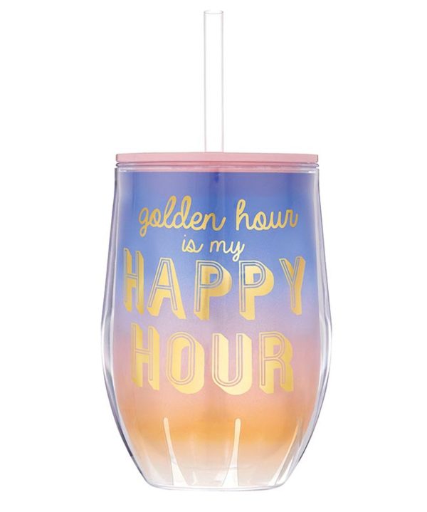 Double-Wall Wine Tumbler - Golden Hour Is My Happy Hour Supply