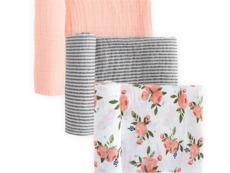 Cotton Muslin Swaddle Blanket 3 Pack - Watercolor Roses Cheap