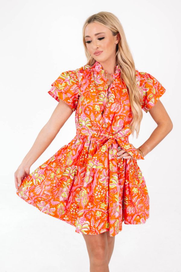 Poppy Dress - Orange Green Online