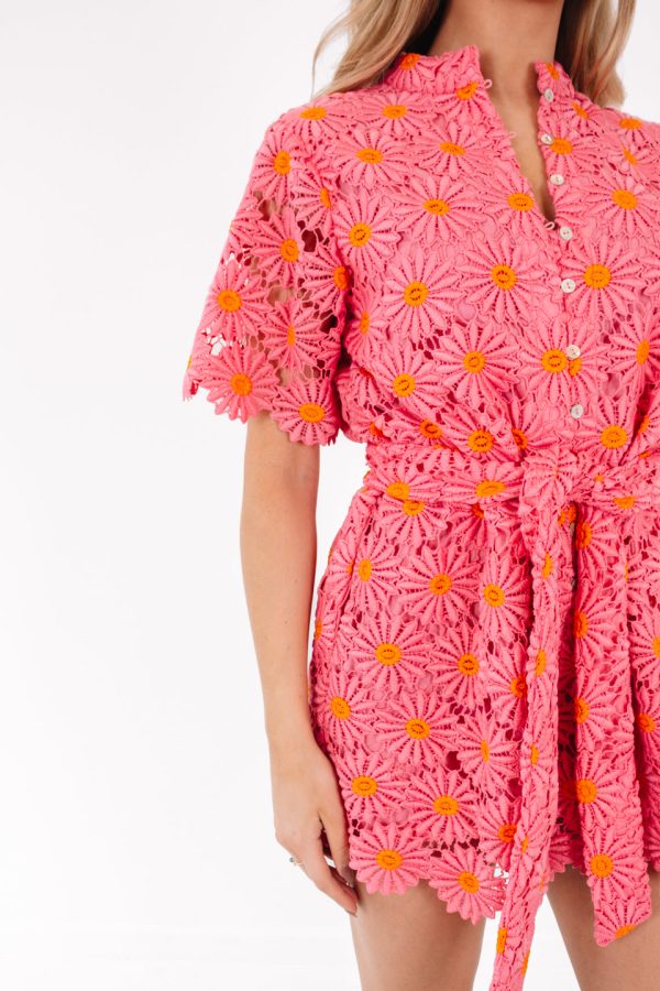 The Lele Romper - Pink Orange Hot on Sale