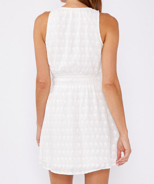 Embroidered Floral Eyelet Mini Dress - White - FINAL SALE Online