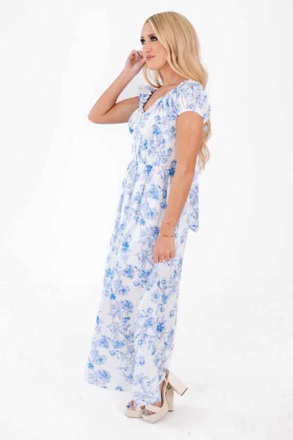 Baby Blues Midi Dress - White Blue on Sale