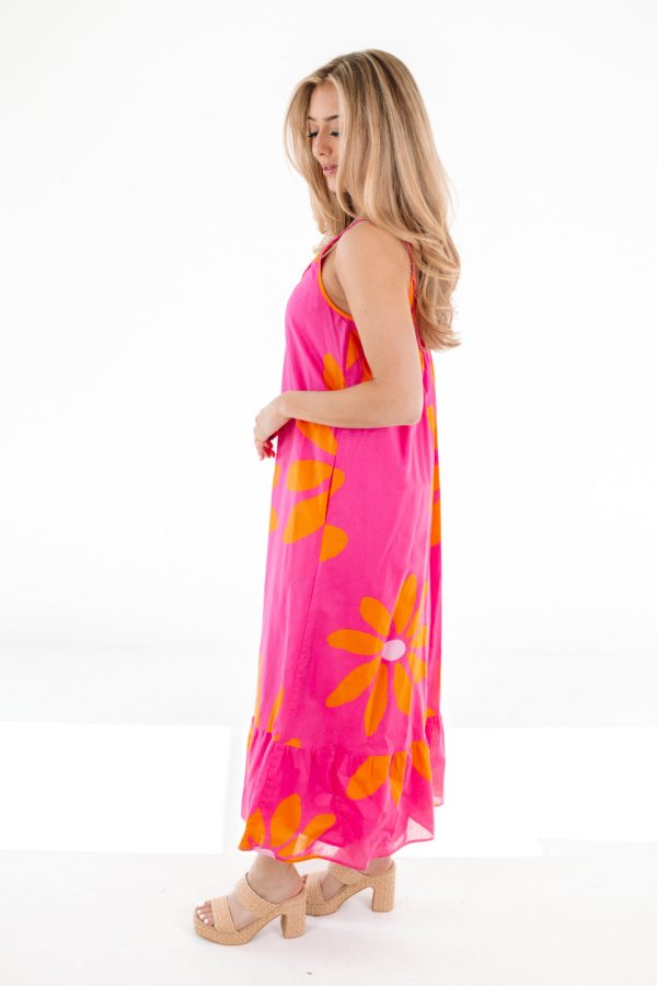 The Maui Braid Strap Midi Dress - Pink Hot on Sale