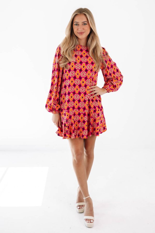 Retro Pop Dress - Pink Orange Online now