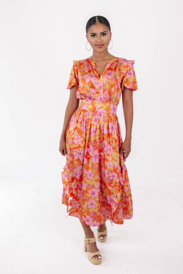 Golden Skies Midi Dress - Orange For Sale