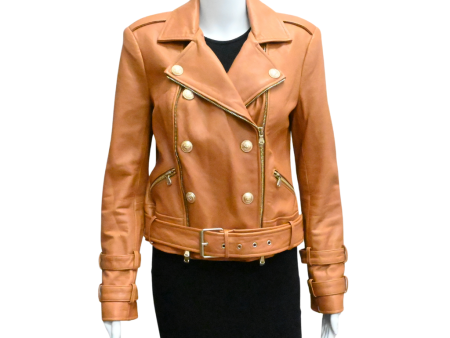 Billie Cognac Leather Jacket Discount