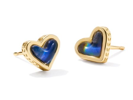 Kendra Scott Framed Ari Heart Stud Earrings - Gold Mood Stone Online Sale