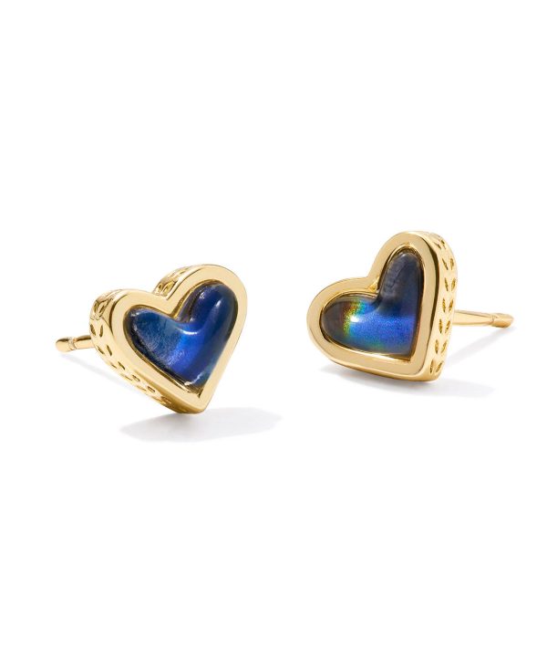 Kendra Scott Framed Ari Heart Stud Earrings - Gold Mood Stone Online Sale