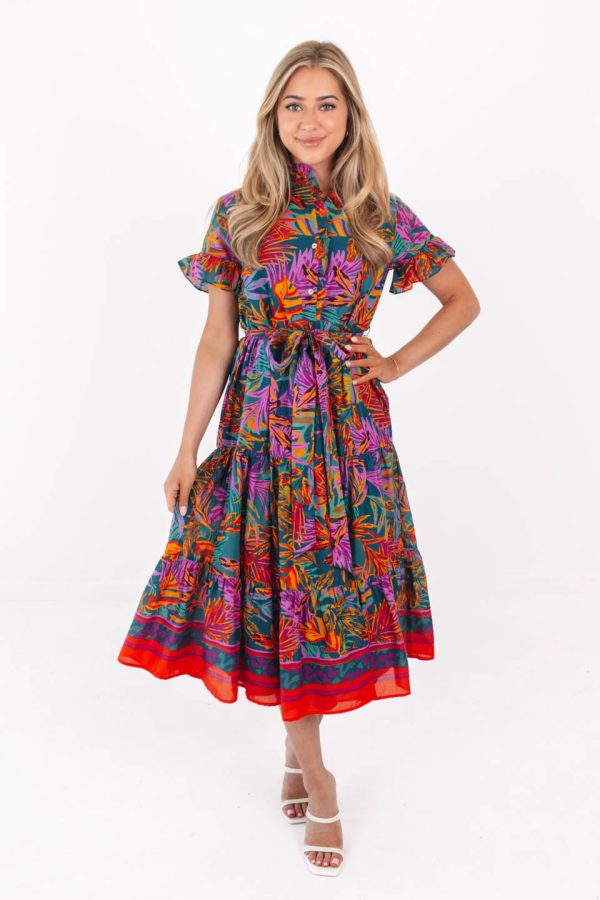 The Asher Button Up Midi Dress - Multi Hot on Sale