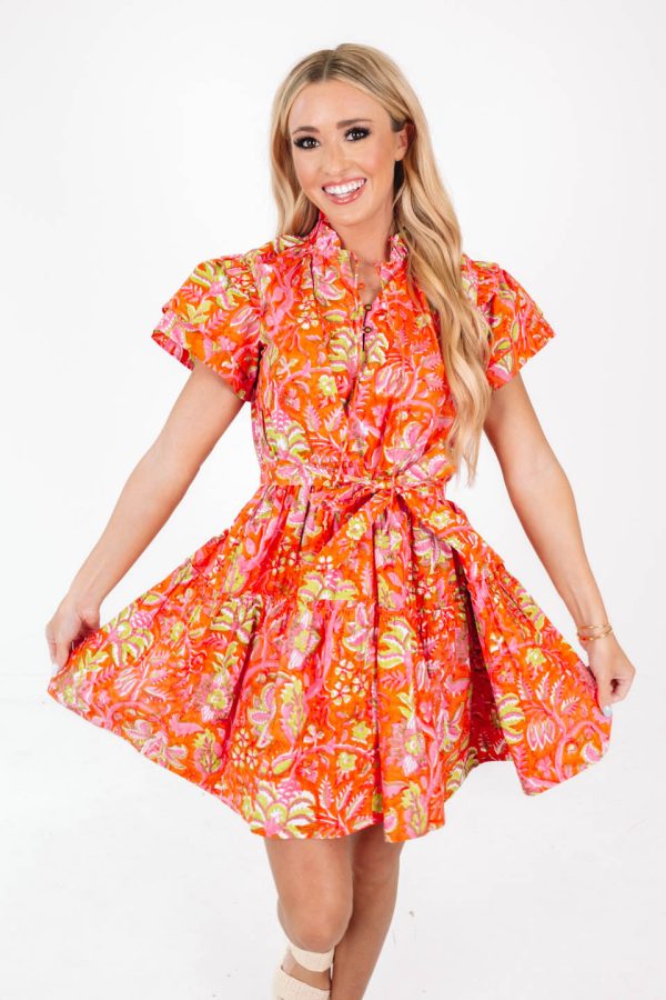 Poppy Dress - Orange Green Online