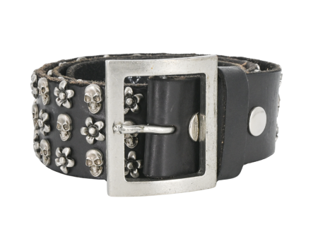 Skull & Floral Studded Leather Belt For Cheap