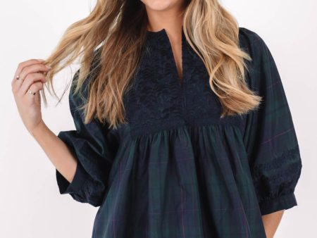 The Katrina Puff Sleeve Tunic - Green Plaid on Sale