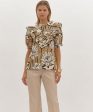 Floral Top with Ruffle Overlay - Taupe Cheap