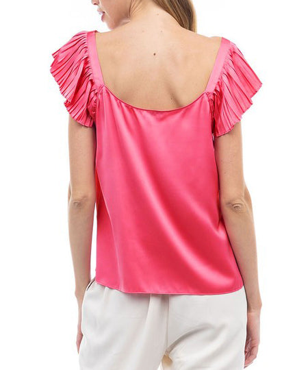 V-Neck Blouse with Ruffled Sleeves - Guava - FINAL SALE Online now