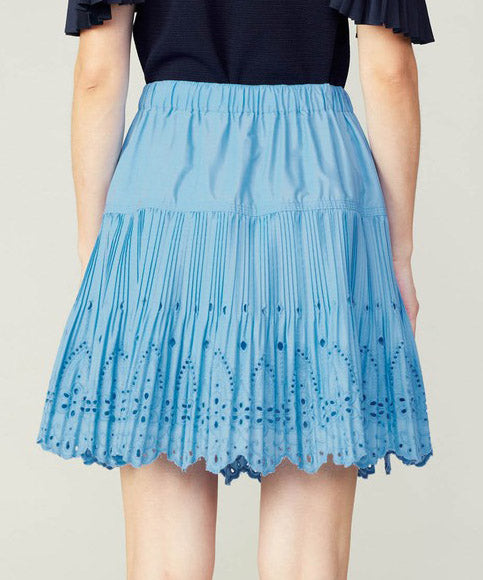 Pleated Embroidered Mini Skirt  - Baby Blue - FINAL SALE Cheap