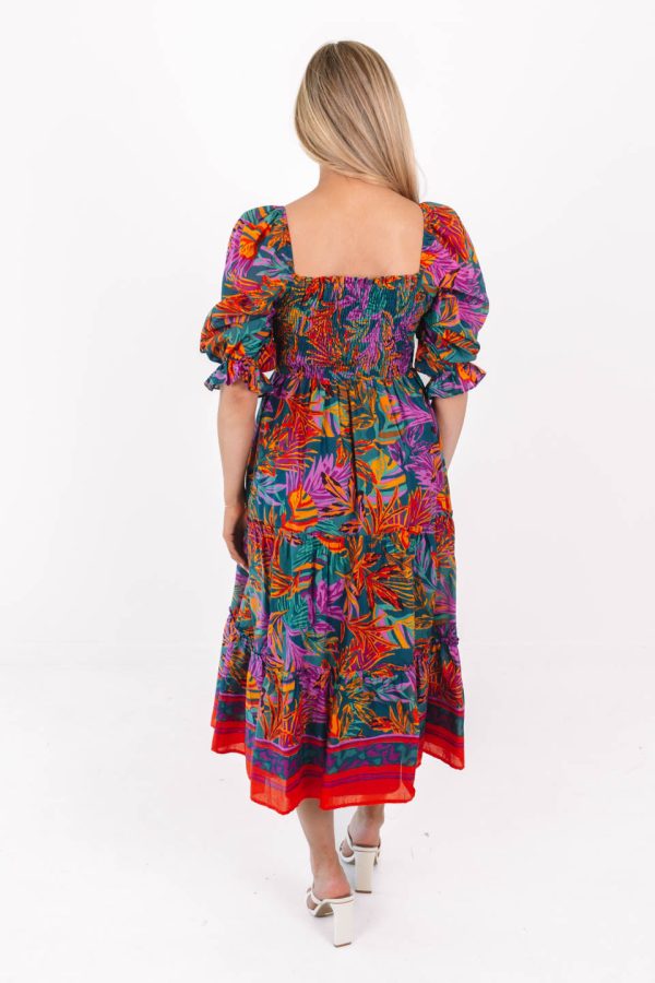 The Asher Square Ruched Midi Dress - Multi Fashion