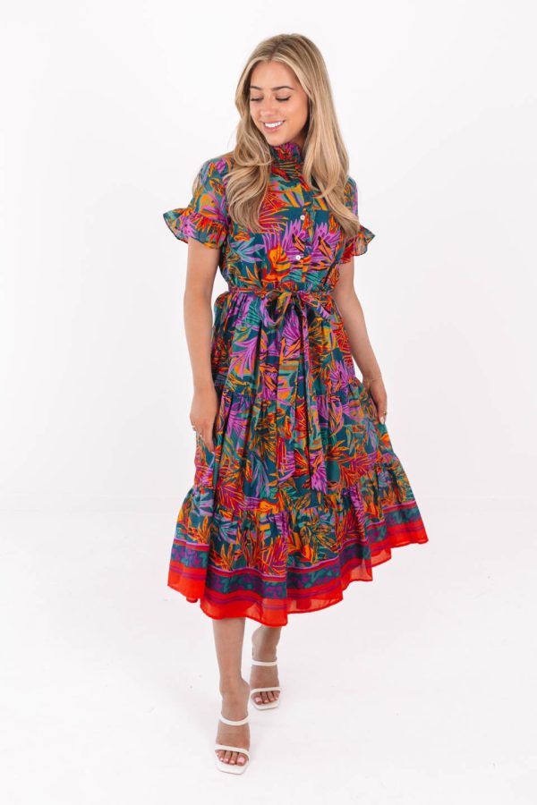 The Asher Button Up Midi Dress - Multi Hot on Sale