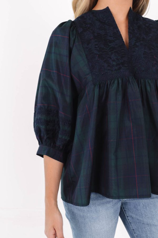 The Katrina Puff Sleeve Tunic - Green Plaid on Sale