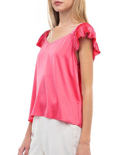 V-Neck Blouse with Ruffled Sleeves - Guava - FINAL SALE Online now