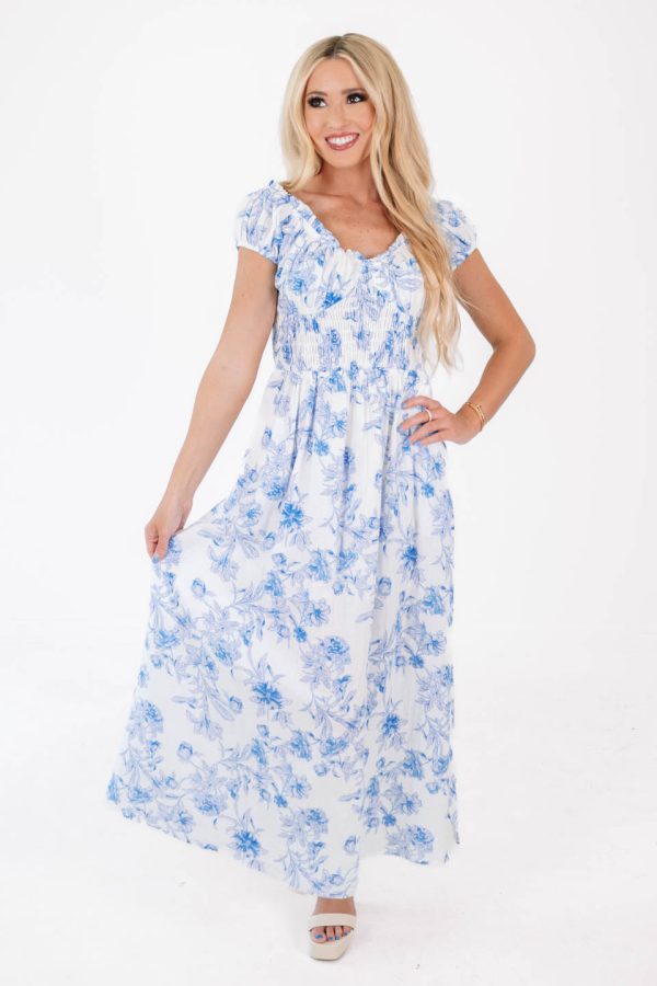 Baby Blues Midi Dress - White Blue on Sale